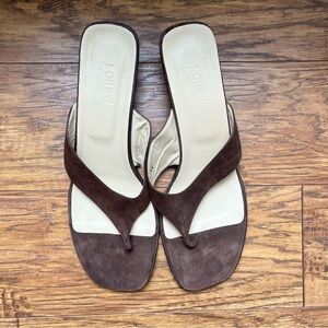 Jcrew Suede Brown Flip Flop Sandal with Heel Leather Y2K